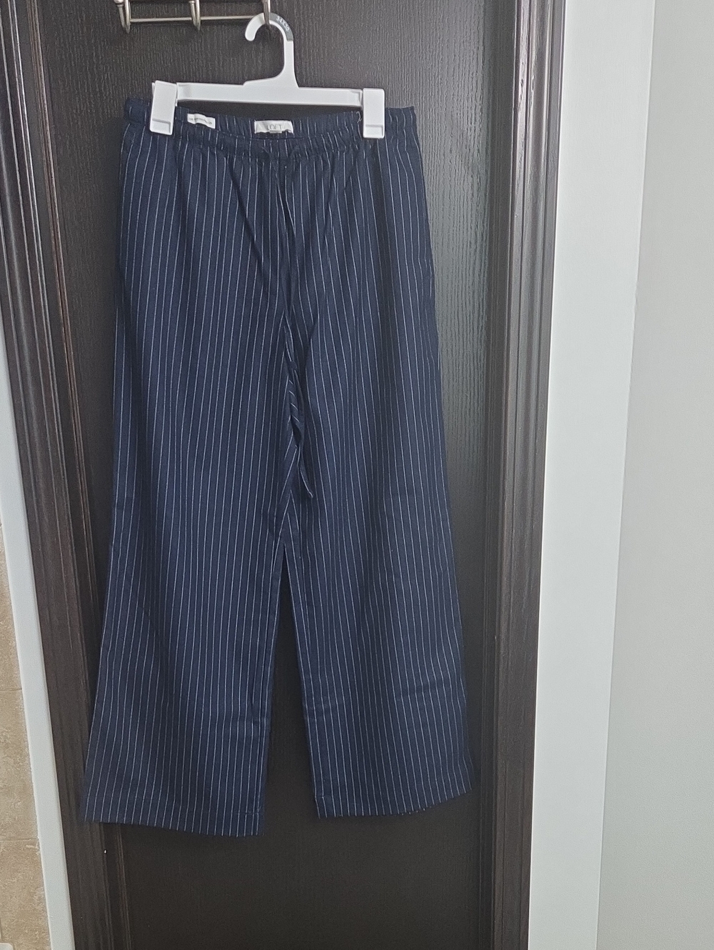 LOFT Navy Pinstripe Pull On Tie Waist Dress Pants